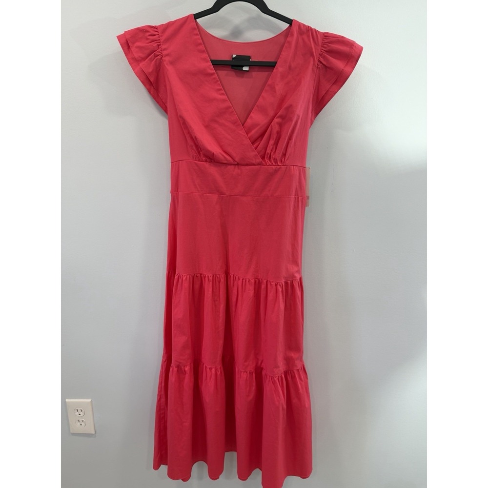 Maison Tara Pink Maxi Dress Women's 10 Ruffle Tiered Wrap Front Romantic